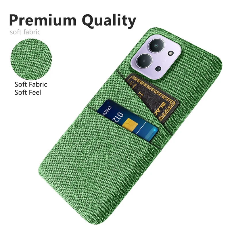 Phone Case for Xiaomi Redmi 15C 4G (EU) (173mm) / Redmi 15C 5G (EU) (173mm) / Poco C85 4G (173mm) Cloth + Hard PC Cover with Dual Card Slots - Green