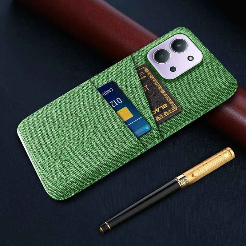 Phone Case for Xiaomi Redmi 15C 4G (EU) (173mm) / Redmi 15C 5G (EU) (173mm) / Poco C85 4G (173mm) Cloth + Hard PC Cover with Dual Card Slots - Green