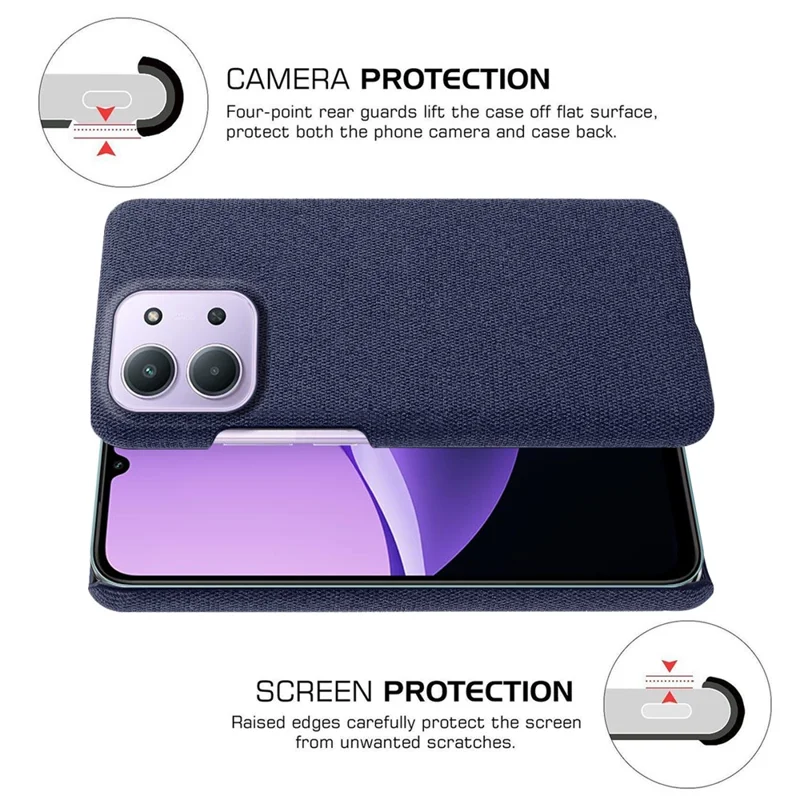 غطاء هاتف لـ Xiaomi Redmi 15C 4G (الاتحاد الأوروبي) (173 مم) / Redmi 15C 5G (الاتحاد الأوروبي) (173 مم) / Poco C85 4G (173 مم) مصنوع من قماش مقاوم للخدوش مع غطاء خلفي من البولي كربونات - أزرق