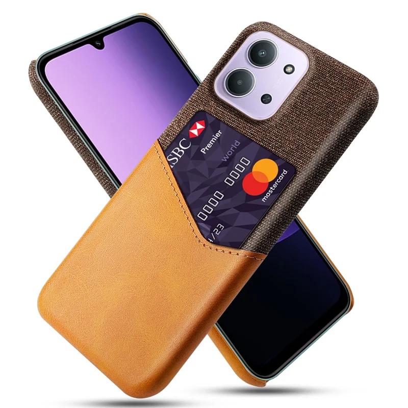 Phone Case for Xiaomi Redmi 15C 4G (EU) (173mm) / Redmi 15C 5G (EU) (173mm) / Poco C85 4G (173mm) PU Leather Cloth Texture Hard PC Cover with Card Holder - Orange