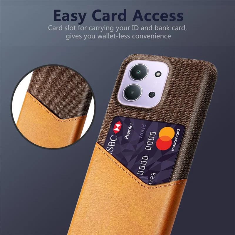 Phone Case for Xiaomi Redmi 15C 4G (EU) (173mm) / Redmi 15C 5G (EU) (173mm) / Poco C85 4G (173mm) PU Leather Cloth Texture Hard PC Cover with Card Holder - Orange