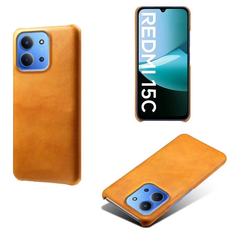 For Xiaomi Redmi 15C 4G (Global) (171mm) / Poco C85 4G (171mm) Case Calf Texture PU Leather Hard PC Protective Phone Cover - Orange