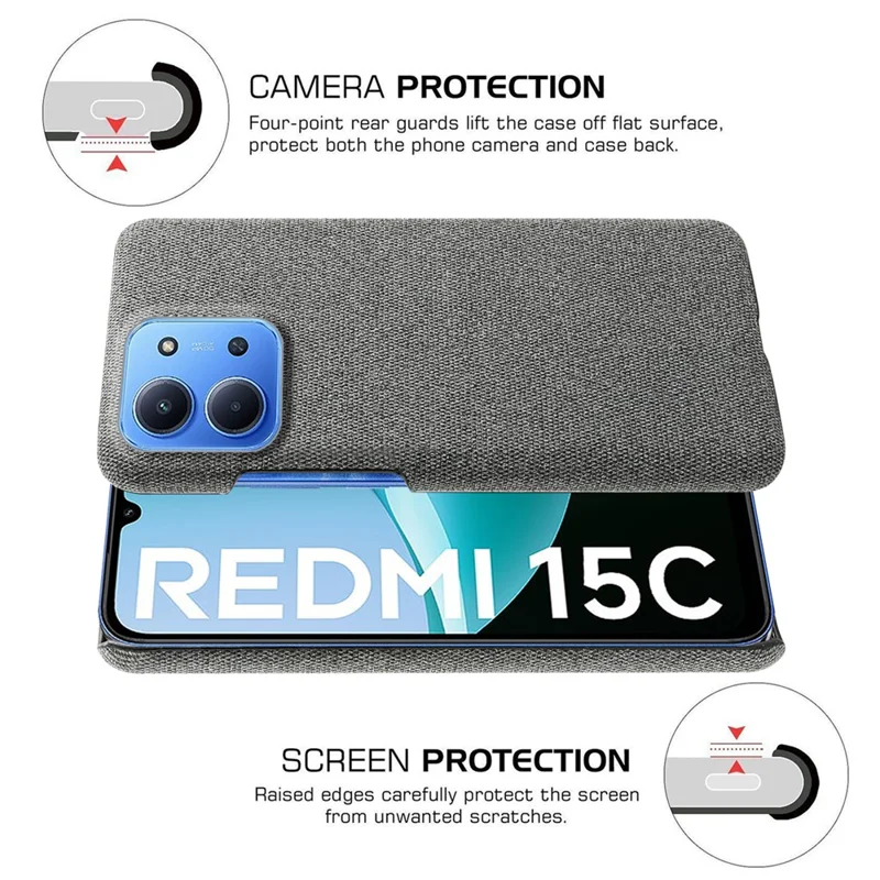 For Xiaomi Redmi 15C 4G (Global) (171mm)  /  Poco C85 4G (171mm) Case Cloth Texture Anti-Scratch Protective Phone PC Back Cover - Grey