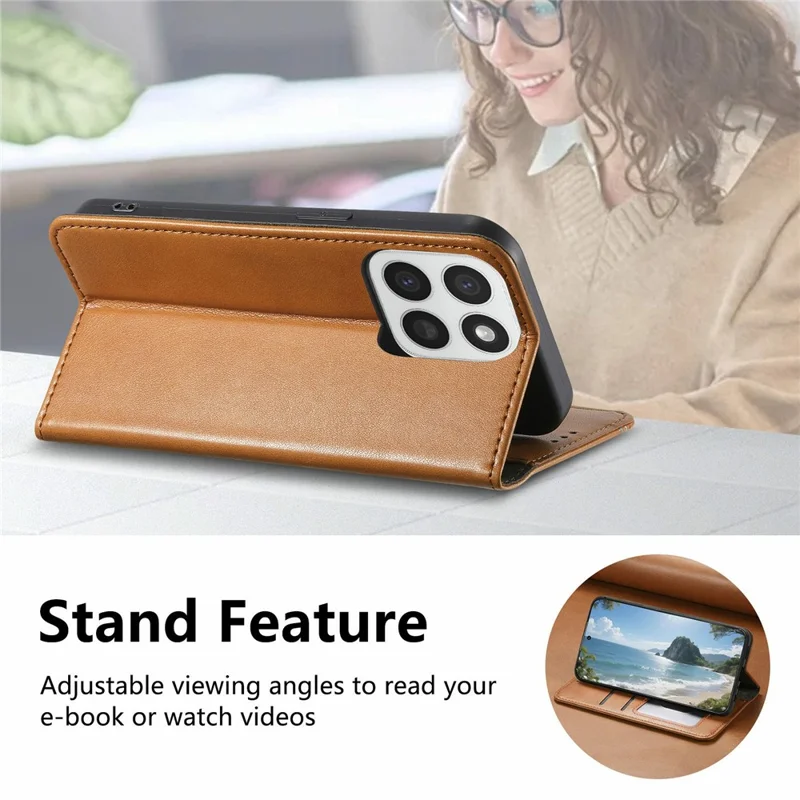 Telefoonhoesje voor Honor 400 Smart 5G / 400 Smart 4G / X7d 4G / X7d 5G Portemonnee Leren Hoesje met Driekleurige Steek en Elastische Polsband - Bruin