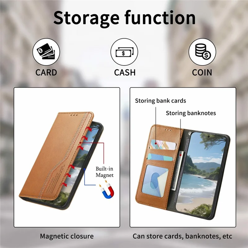 Telefoonhoesje voor Honor 400 Smart 5G / 400 Smart 4G / X7d 4G / X7d 5G Portemonnee Leren Hoesje met Driekleurige Steek en Elastische Polsband - Bruin