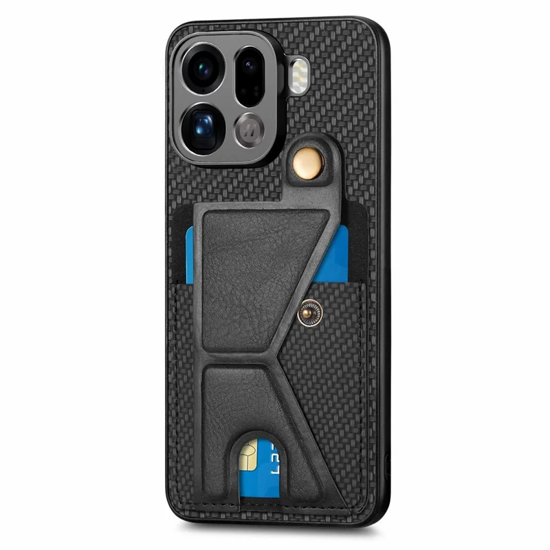 Funda con soporte tipo K para Oppo Find X9 Pro 5G, carcasa trasera de cuero para teléfono - Negro