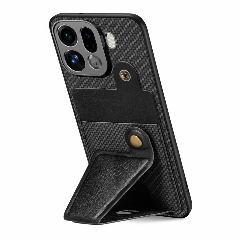 Funda con soporte tipo K para Oppo Find X9 Pro 5G, carcasa trasera de cuero para teléfono - Negro