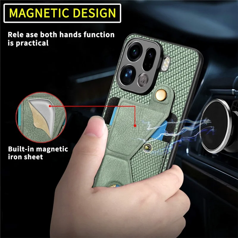 Funda con soporte tipo K para Oppo Find X9 Pro 5G, carcasa trasera de cuero para teléfono - Negro