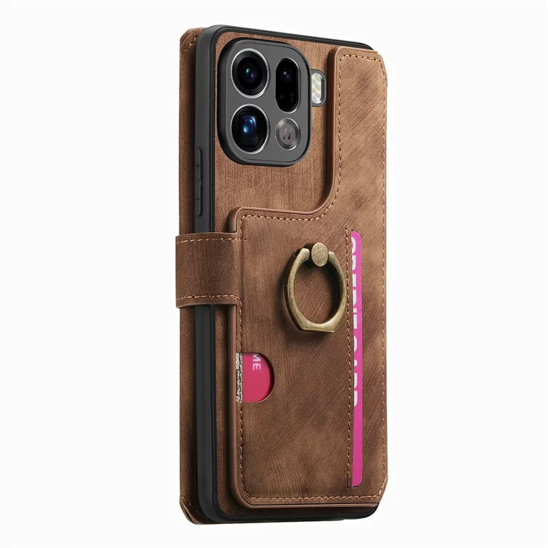 For Oppo Find X9 Pro 5G Leather Phone Back Cover with RFID Blocking Zipper Wallet Kickstand - Brown