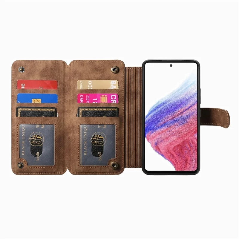For Oppo Find X9 Pro 5G Leather Phone Back Cover with RFID Blocking Zipper Wallet Kickstand - Brown