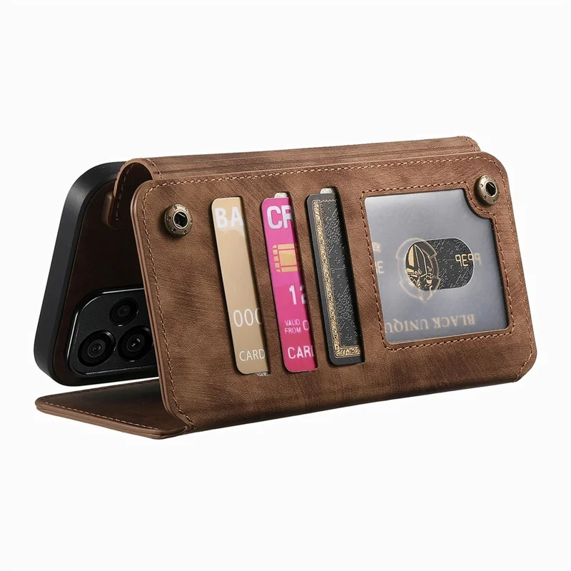 For Oppo Find X9 Pro 5G Leather Phone Back Cover with RFID Blocking Zipper Wallet Kickstand - Brown