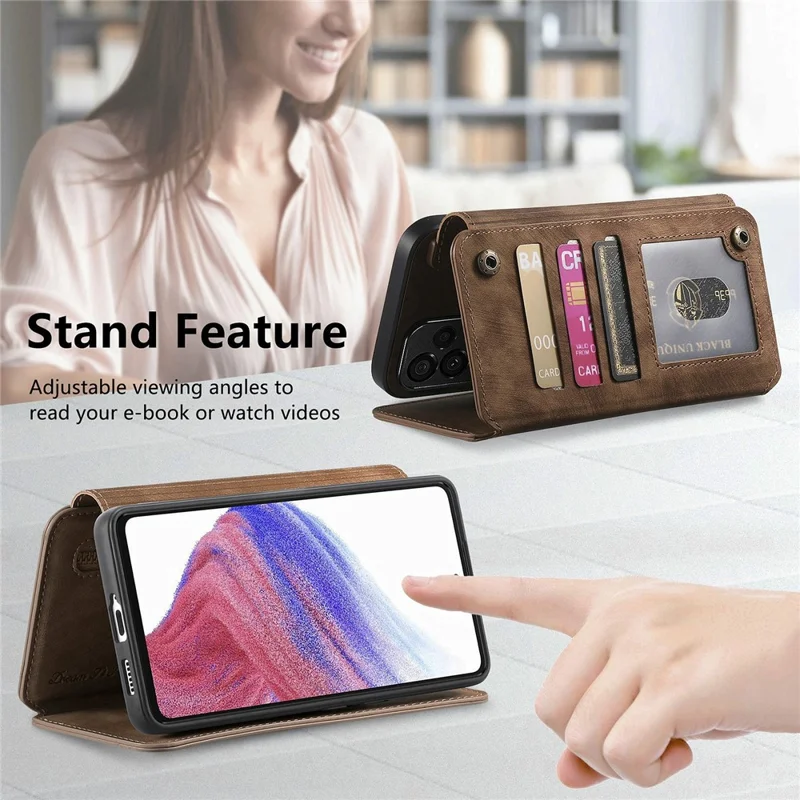 For Oppo Find X9 Pro 5G Leather Phone Back Cover with RFID Blocking Zipper Wallet Kickstand - Brown
