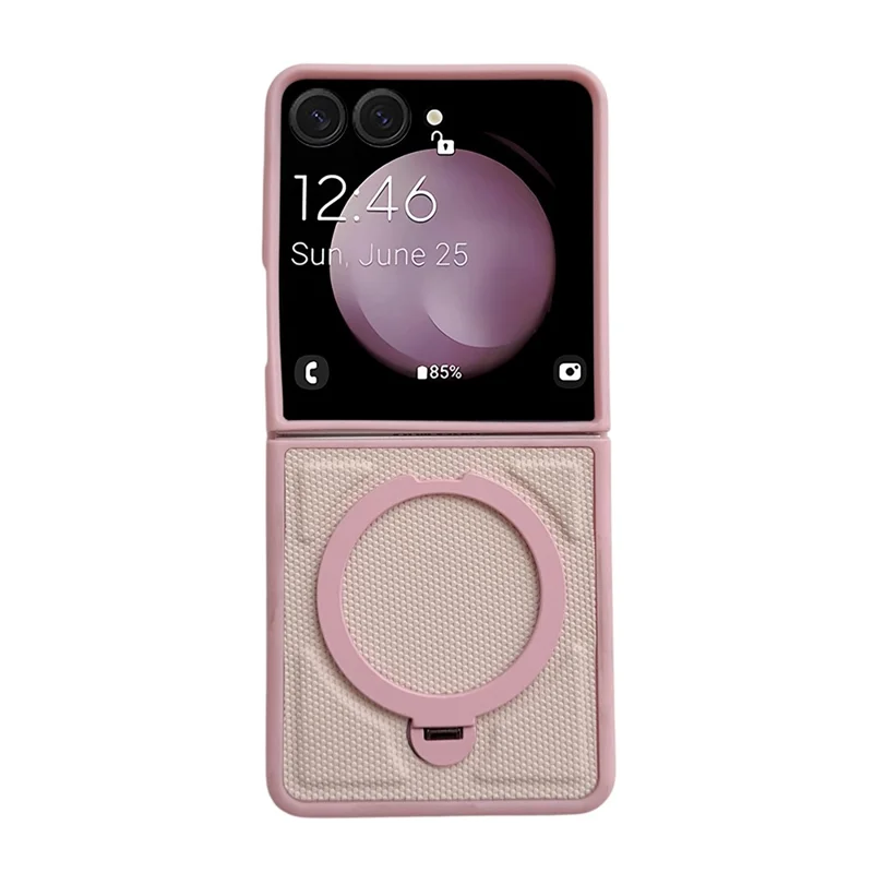 Магнитный чехол для Samsung Galaxy Z Flip7 5G с поворотной подставкой, ромбовидная текстура, кожа PU + поликарбонат, складной чехол — розовый