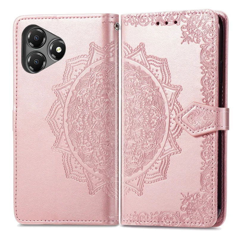 For ZTE Blade A36 Case Wallet Mandala Flower Leather Phone Cover Stand View - Rose Gold