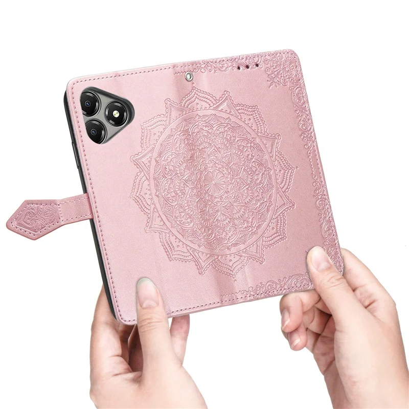 For ZTE Blade A36 Case Wallet Mandala Flower Leather Phone Cover Stand View - Rose Gold
