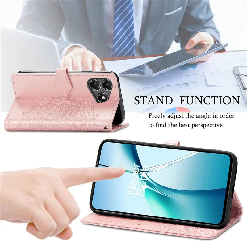 For ZTE Blade A36 Case Wallet Mandala Flower Leather Phone Cover Stand View - Rose Gold