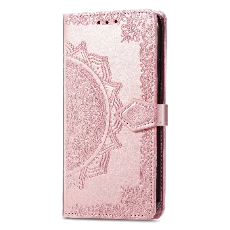 For ZTE Blade A36 Case Wallet Mandala Flower Leather Phone Cover Stand View - Rose Gold