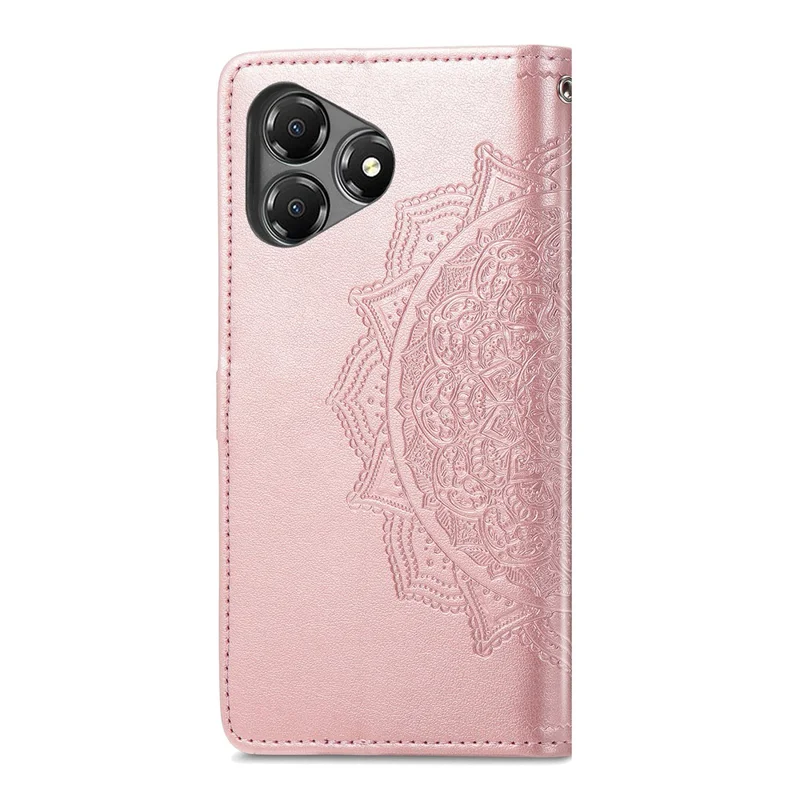 For ZTE Blade A36 Case Wallet Mandala Flower Leather Phone Cover Stand View - Rose Gold