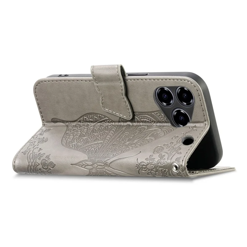 For ZTE Blade A76 4G Case with Strap Butterfly Pattern PU Leather Wallet Phone Cover - Grey