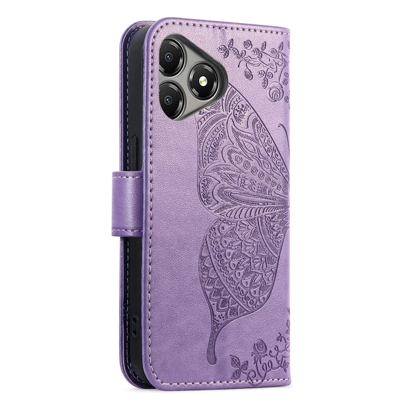 Capa para ZTE Blade A36 com Alça, Estampa de Borboleta, Carteira em Couro PU - Roxo Claro