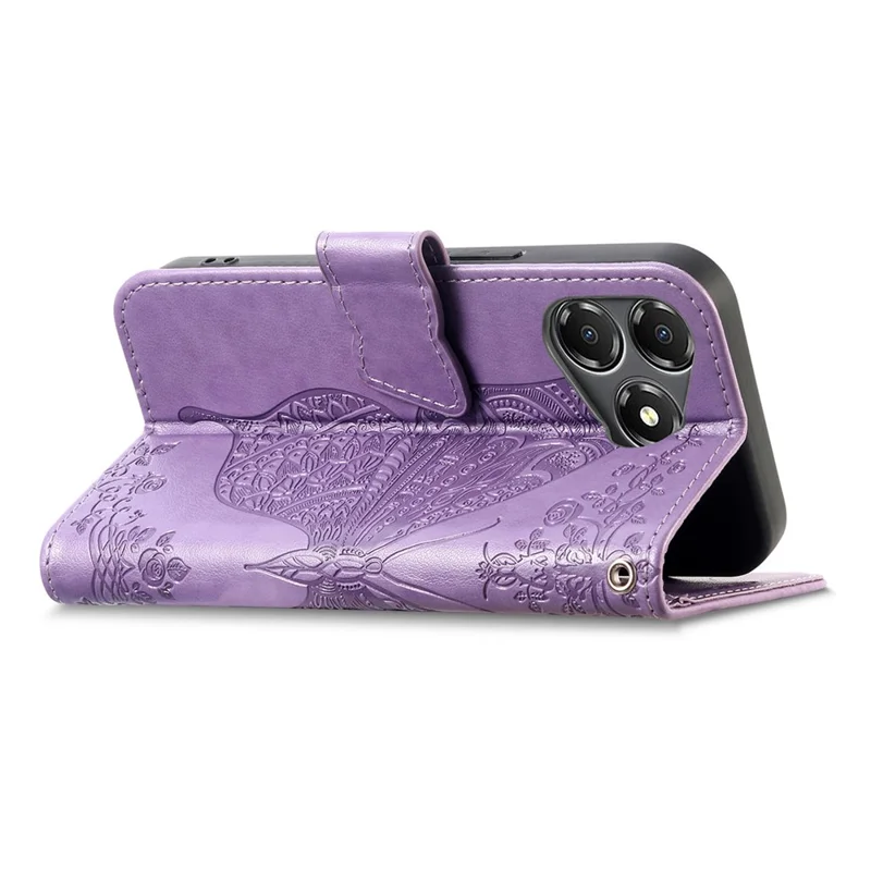 Capa para ZTE Blade A36 com Alça, Estampa de Borboleta, Carteira em Couro PU - Roxo Claro