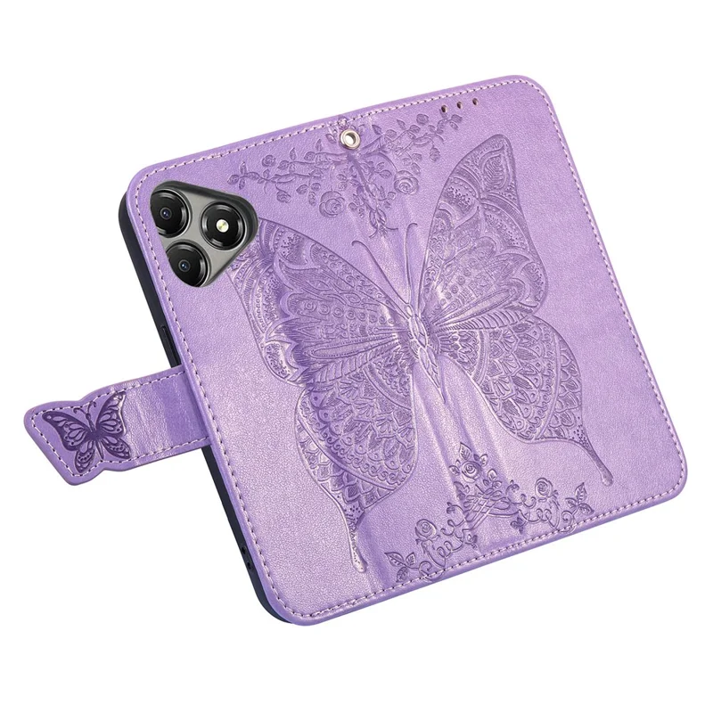 Capa para ZTE Blade A36 com Alça, Estampa de Borboleta, Carteira em Couro PU - Roxo Claro