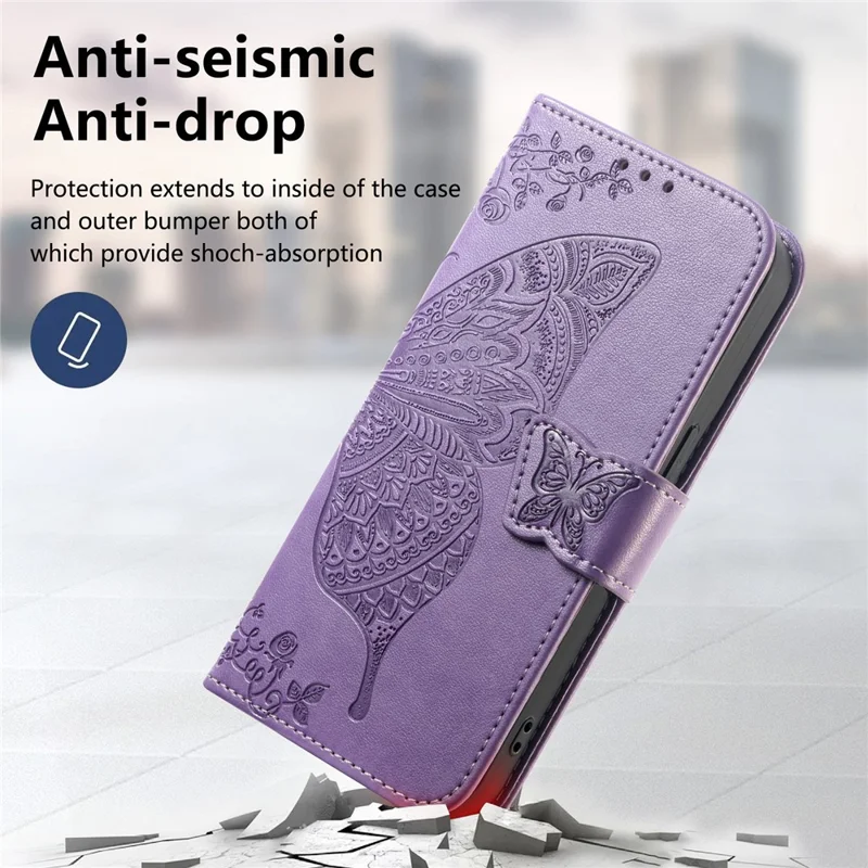 Capa para ZTE Blade A36 com Alça, Estampa de Borboleta, Carteira em Couro PU - Roxo Claro
