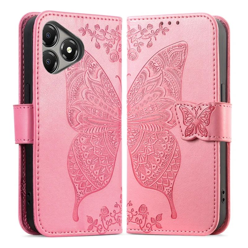 Funda para ZTE Blade A36 con correa, diseño de mariposa, funda tipo cartera de cuero PU - Rosa