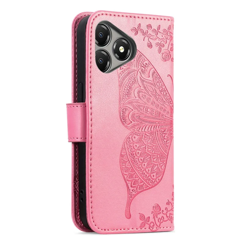 Funda para ZTE Blade A36 con correa, diseño de mariposa, funda tipo cartera de cuero PU - Rosa