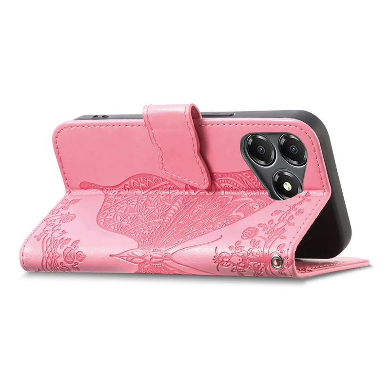 Funda para ZTE Blade A36 con correa, diseño de mariposa, funda tipo cartera de cuero PU - Rosa