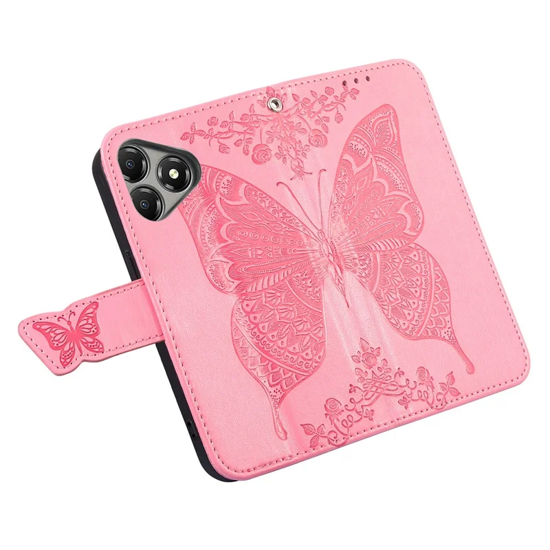 Funda para ZTE Blade A36 con correa, diseño de mariposa, funda tipo cartera de cuero PU - Rosa
