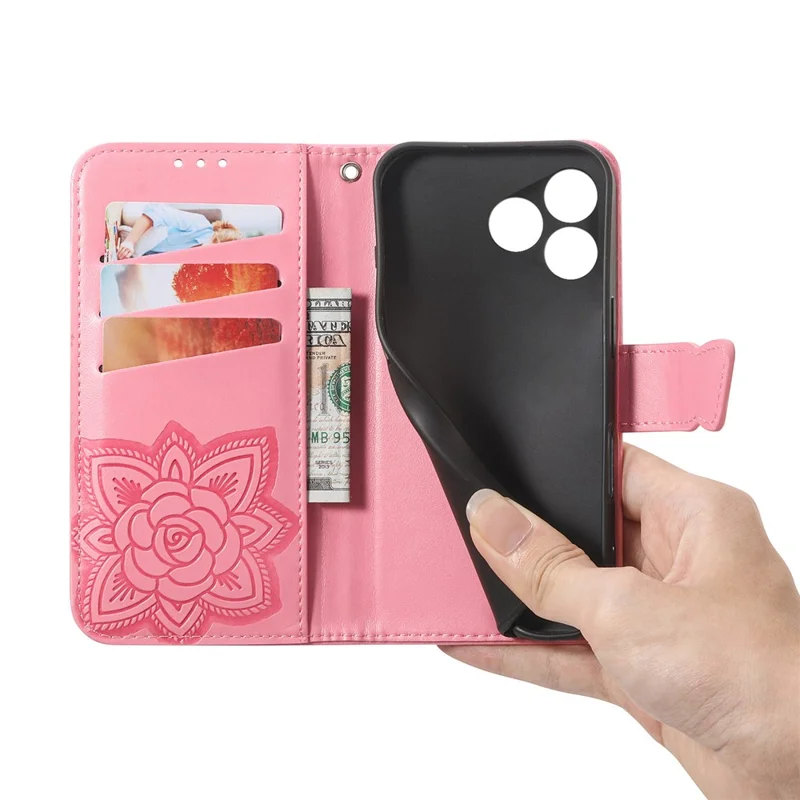 Funda para ZTE Blade A36 con correa, diseño de mariposa, funda tipo cartera de cuero PU - Rosa