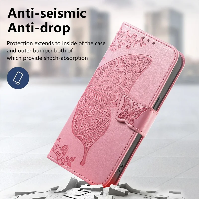 Funda para ZTE Blade A36 con correa, diseño de mariposa, funda tipo cartera de cuero PU - Rosa