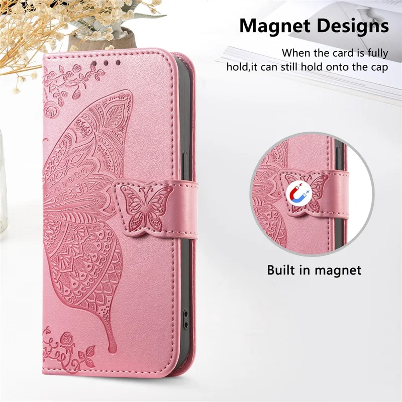 Funda para ZTE Blade A36 con correa, diseño de mariposa, funda tipo cartera de cuero PU - Rosa