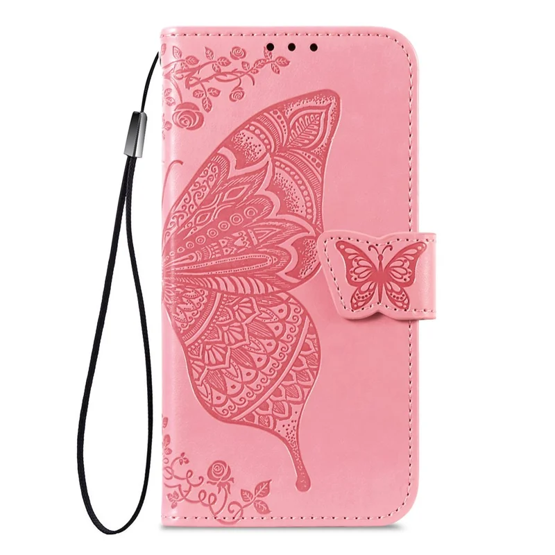 Funda para ZTE Blade A36 con correa, diseño de mariposa, funda tipo cartera de cuero PU - Rosa