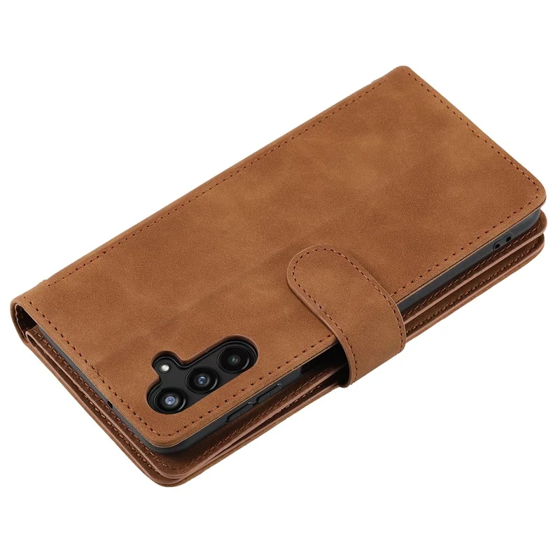 For Samsung Galaxy A27 Case 9 Card Slots Zipper Wallet PU Leather Phone Cover with Wrist Strap - Brown