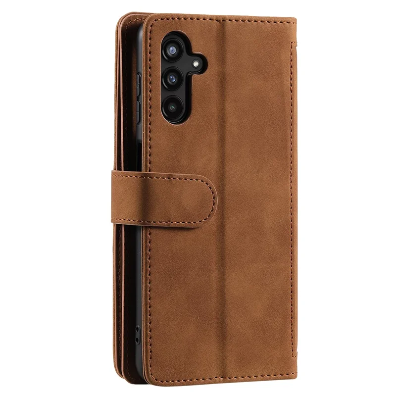 For Samsung Galaxy A27 Case 9 Card Slots Zipper Wallet PU Leather Phone Cover with Wrist Strap - Brown