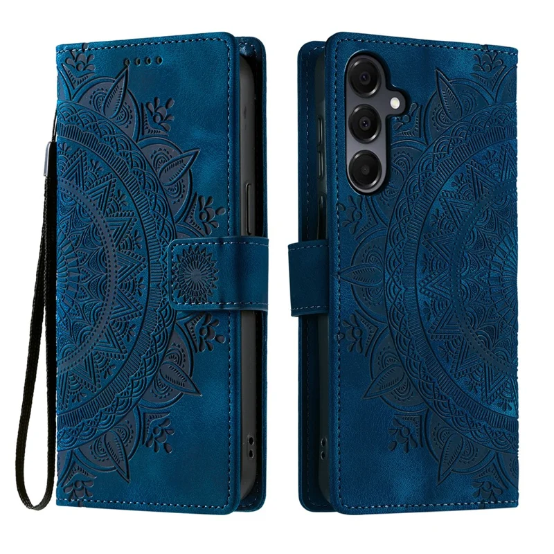 Futerał do Samsung Galaxy A27 z nadrukiem Totem, skórzana obudowa portfelowa z uchwytem na rękę - niebieski