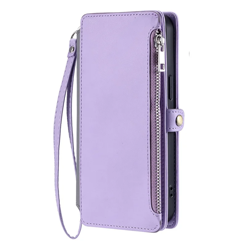 Чехол для Samsung Galaxy A27 из ТПУ и искусственной кожи с кошельком и ремешком на запястье — фиолетовый