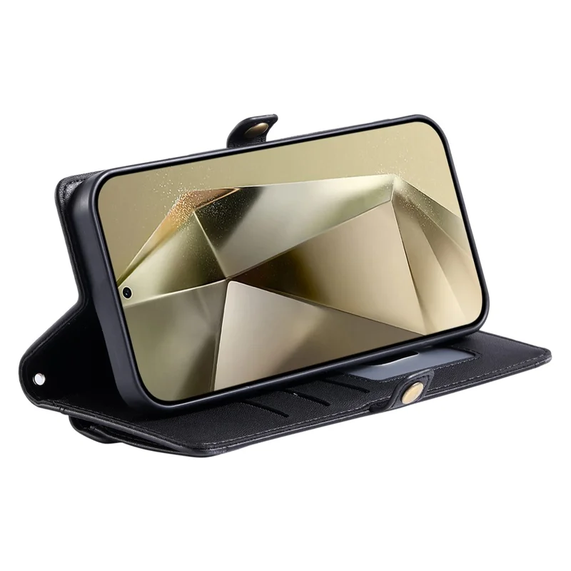 Futerał skórzany z paskiem na nadgarstek i portfelem do Samsung Galaxy A27 z podstawką - Niebieski