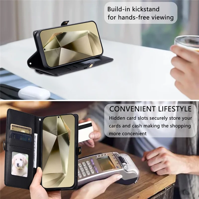 Futerał skórzany z paskiem na nadgarstek i portfelem do Samsung Galaxy A27 z podstawką - Niebieski