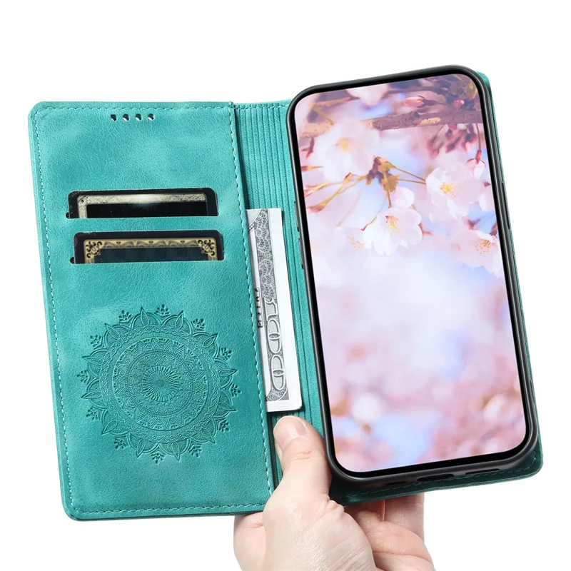 For Samsung Galaxy A27 Case Magnetic Closing Leather Phone Cover Pattern Imprinted - Mint Green