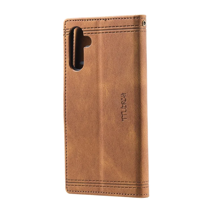 TTUDRCH Style 004 For Samsung Galaxy A27 Leather Case RFID Blocking Wallet Stand Phone Cover with Strap - Brown