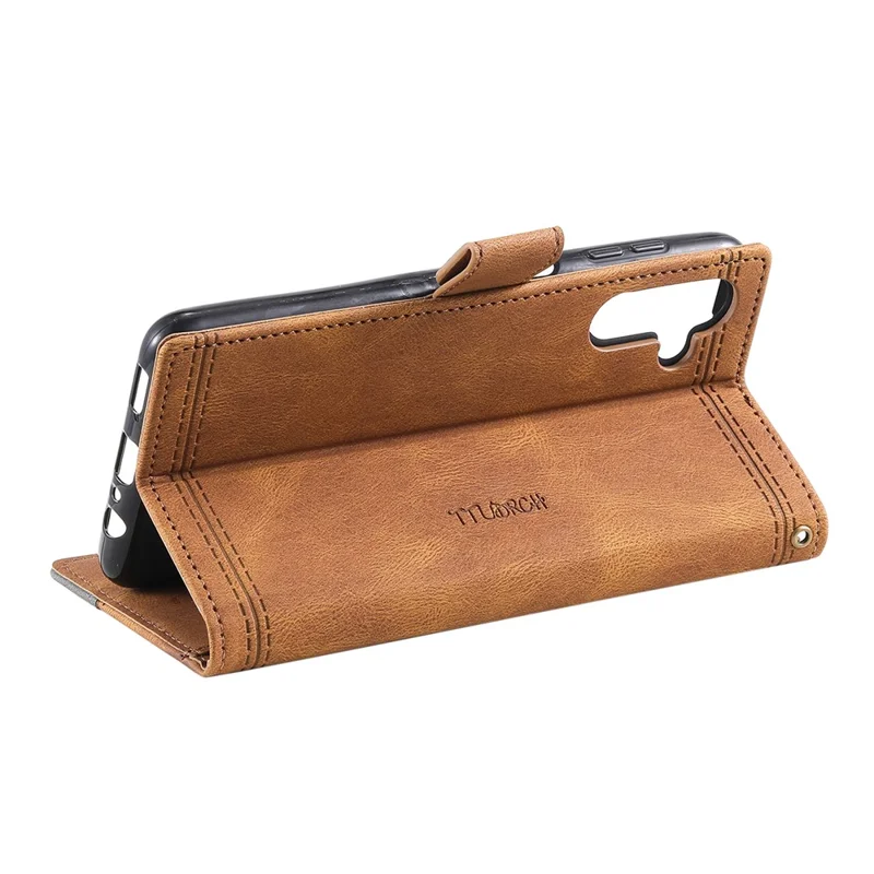 TTUDRCH Style 004 For Samsung Galaxy A27 Leather Case RFID Blocking Wallet Stand Phone Cover with Strap - Brown