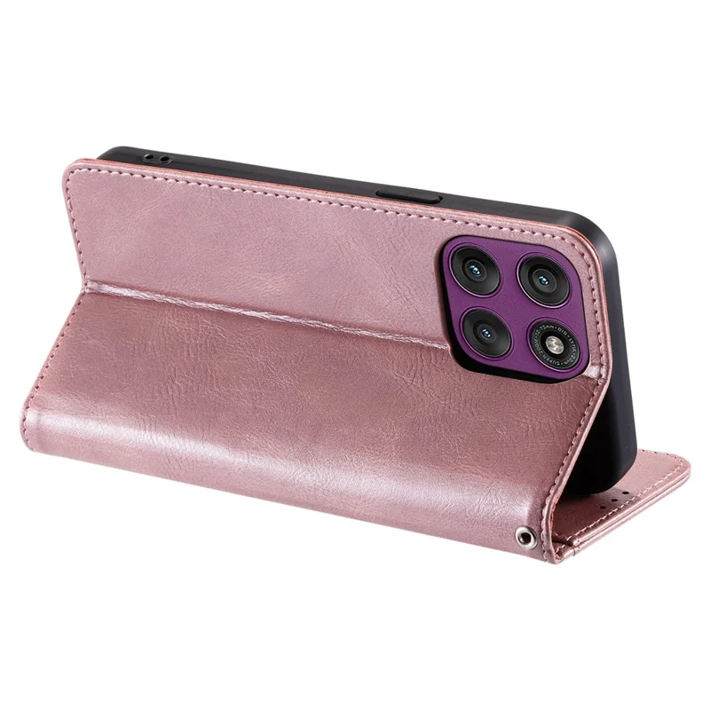 Voor Motorola Edge 70 5G Hoesje 6 Kaartvakken PU Leren Antivalt Hoesje met Polsbandje - Roségoud