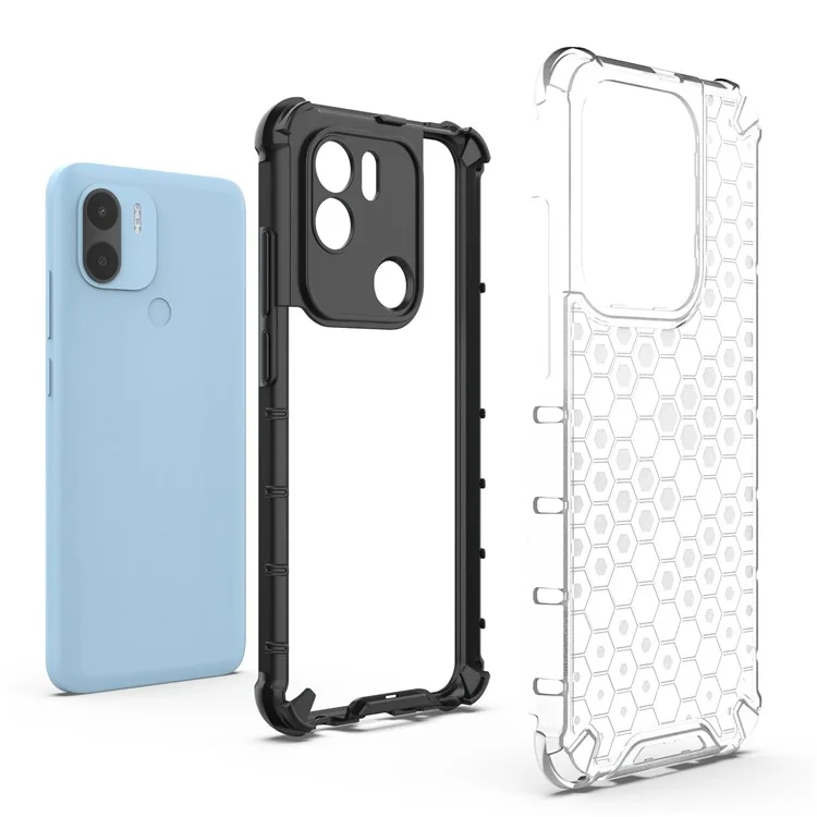 For Xiaomi Redmi A1+ 4G / A2+ 4G / Poco C50 4G TPU + PC Phone Case Honeycomb Texture Drop-proof Protective Back Cover - Grey
