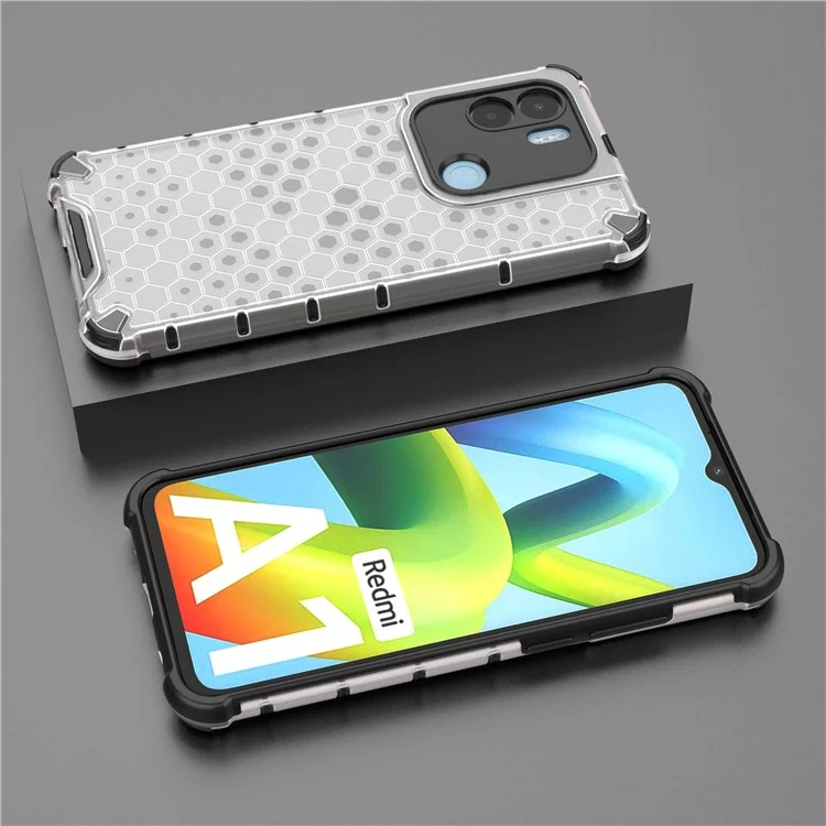 For Xiaomi Redmi A1+ 4G / A2+ 4G / Poco C50 4G TPU + PC Phone Case Honeycomb Texture Drop-proof Protective Back Cover - Grey