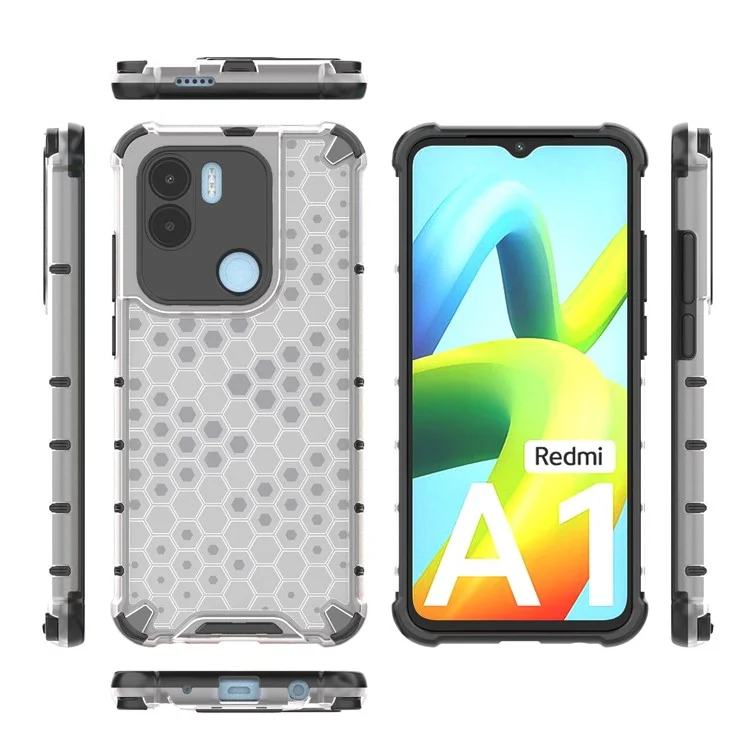 For Xiaomi Redmi A1+ 4G / A2+ 4G / Poco C50 4G TPU + PC Phone Case Honeycomb Texture Drop-proof Protective Back Cover - Grey