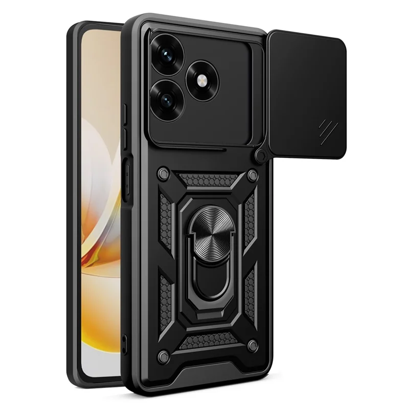 Phone Case For Honor Play10A 4G  /  X5c Plus 4G  /  X5c 4G PC + TPU Kickstand Cover with Slide Camera Lid - Black