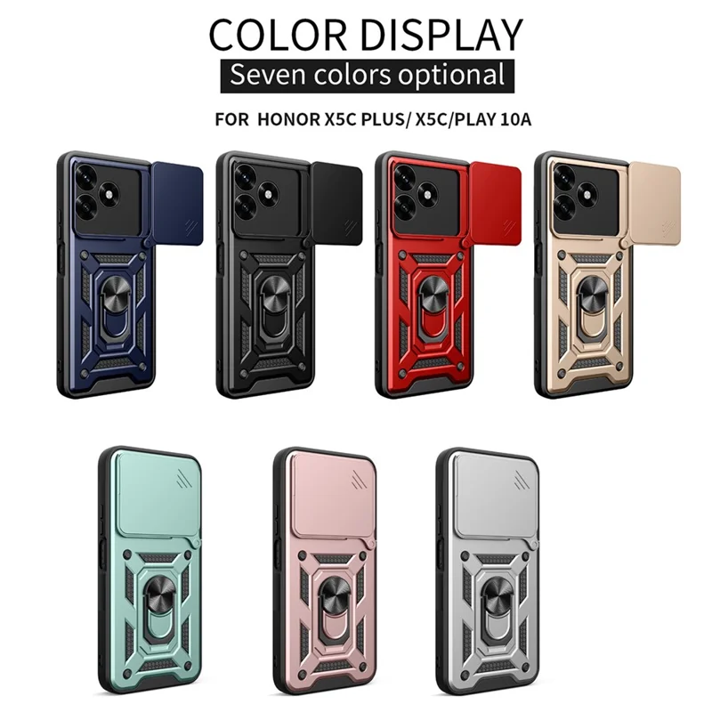 Phone Case For Honor Play10A 4G  /  X5c Plus 4G  /  X5c 4G PC + TPU Kickstand Cover with Slide Camera Lid - Black